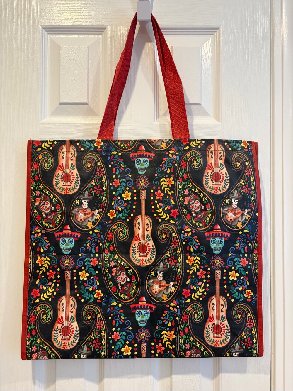 Marshalls/TJ Maxx Reusable Colorful Day of the Dead Pattern Tote Bag 💀🌼🥀🎸♥️